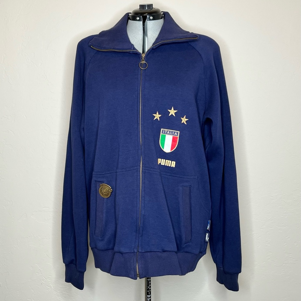 RARE Puma Soccer Track Jacket, World-Cup Italy, with Medallion. Color: Navy Blue